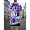 Summer Men's Two-Piece Set Animal 3D Printed Sports Wear Fashionable Soft Comfortable Breathable Large Loose Casual Style Sports Wear