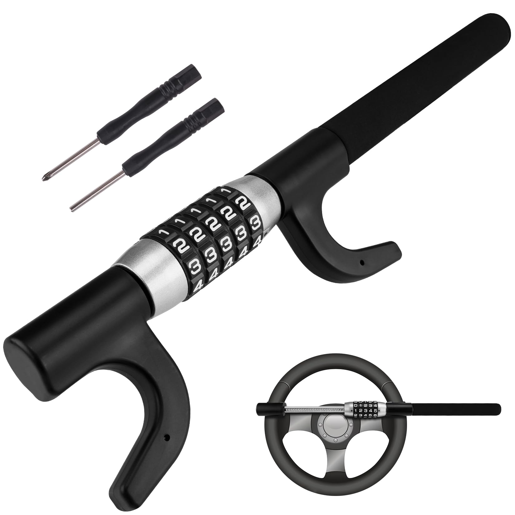 

Tevlaphee Steering Wheel Car Theft Prevention Relay Attack Car Security Steering Compatible with a Wide Range of Vehicles Lock, 5-Digit Combination,