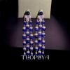 Elegant Blue Glaze Diamond Tassel Clip Earrings for Formal Gowns