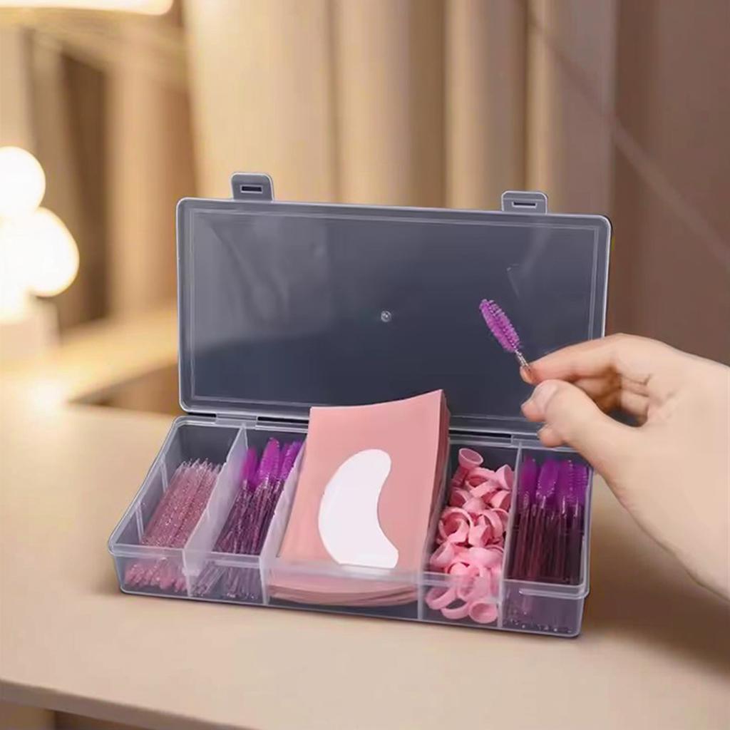 Professional Portable 5 Grids Separated Transparent Arylic Storage Box Rectangle Eyelashes Extension Tool Storage Box