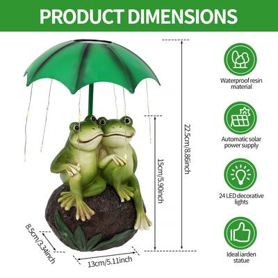 Solar Gartenstatue Dekor Froschpaar mit LED-Licht und Regenschirm Outdoor Gartenfrosch Statue für Terrasse Balkon Einweihung