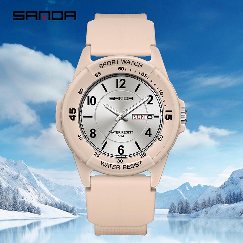 SANDA 6358 Fashion Men's Quartz Watch Calendar Luminous Waterproof Silicone Strap Sports Student Watches for Man Reloj Hombre