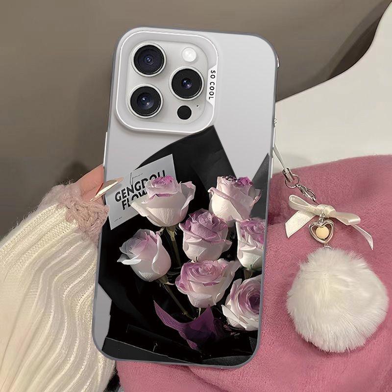 Purple Rose Phone For iPhone 15 14 13 12 11 Max Cute Girl Back Funda 16 Pro Case Coque Cover