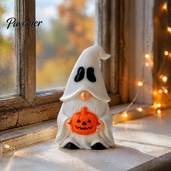 Spooky Gnome Figures Halloween Ghost Figurine, Creative Pumpkin Desk Ornament, 3D Printed Decor for Home Mini Statue Shelf Display, Funny Holiday