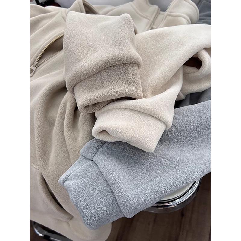 Women's Double-Sided Plush Zip-Up Fleece Hoodie - Warm, Loose Fit, Stand-Collar, Ideal for Petite Sizes, Perfect for Autumn and Winter.