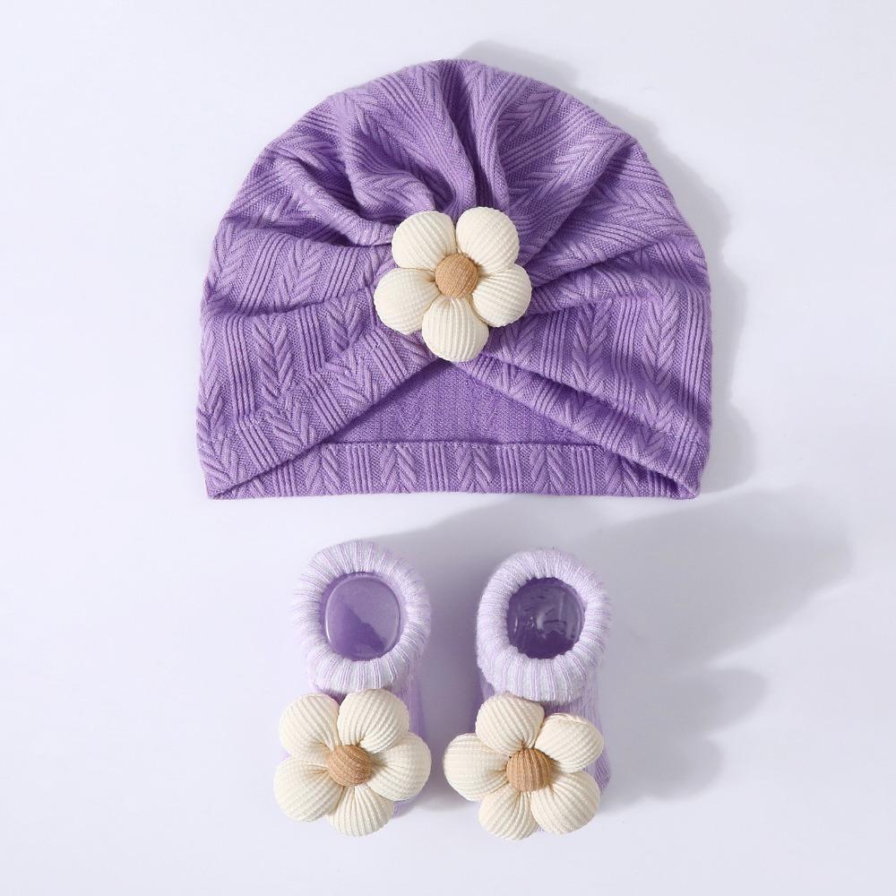 

Цветочный детский головной платок Шапка Мягкая хлопковая шапка Набор носков Детская тюрбан-шапка Набор носков Товары для новорожденных