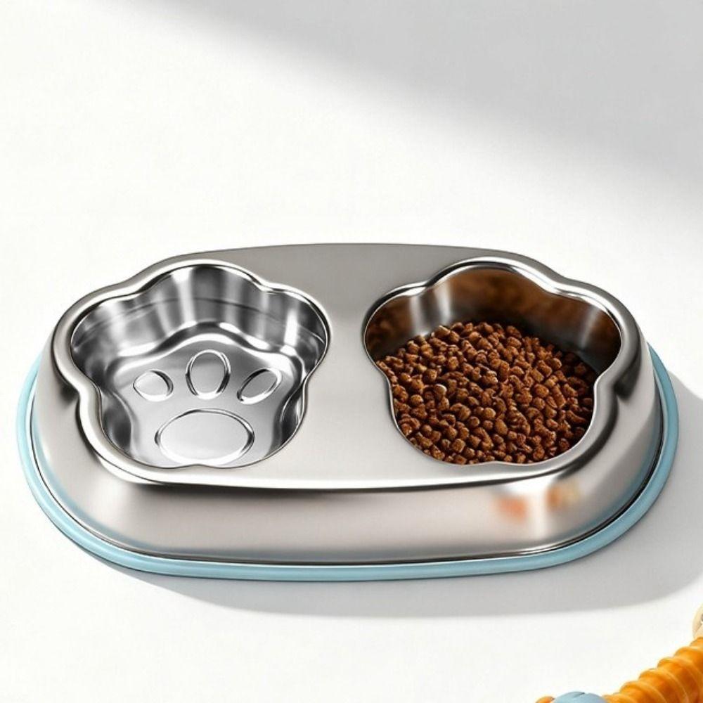 Single/Double Bowl Stainless Steel Cat Bowl Non Slip Pet Drinking Bowl For Dogs Cats