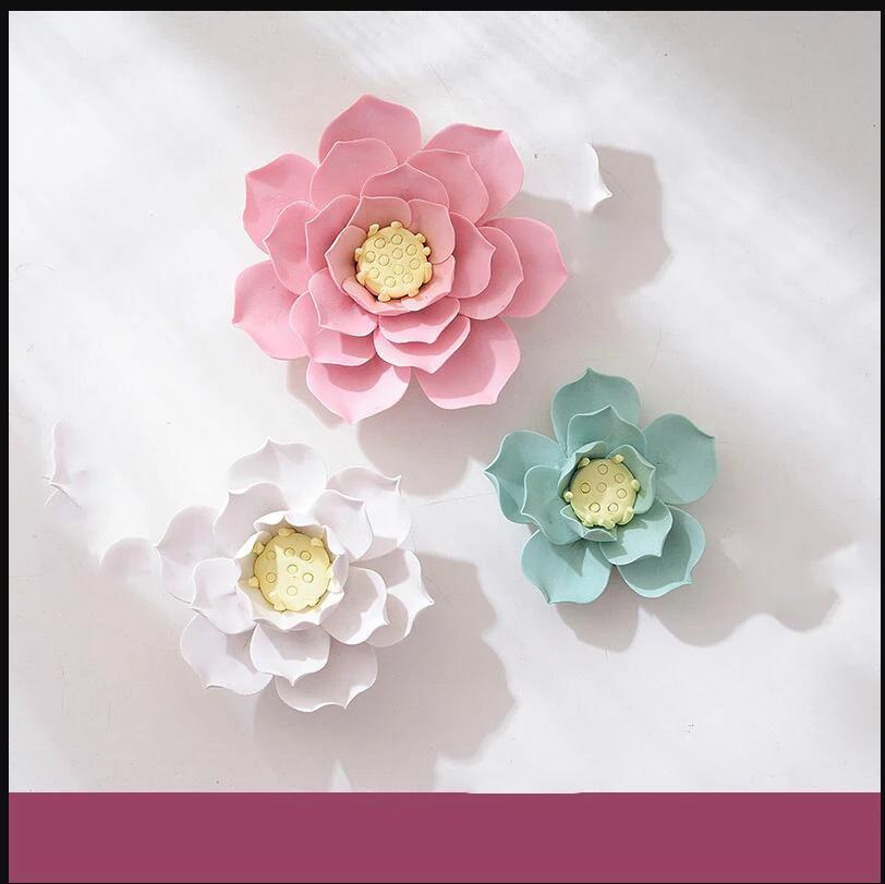 Modern Ceramic Fake Flower Wall Hanging Crafts Decoration Home Livingroom Wall Mural Ornaments Hotel Porch 1D Wall Sticker Art