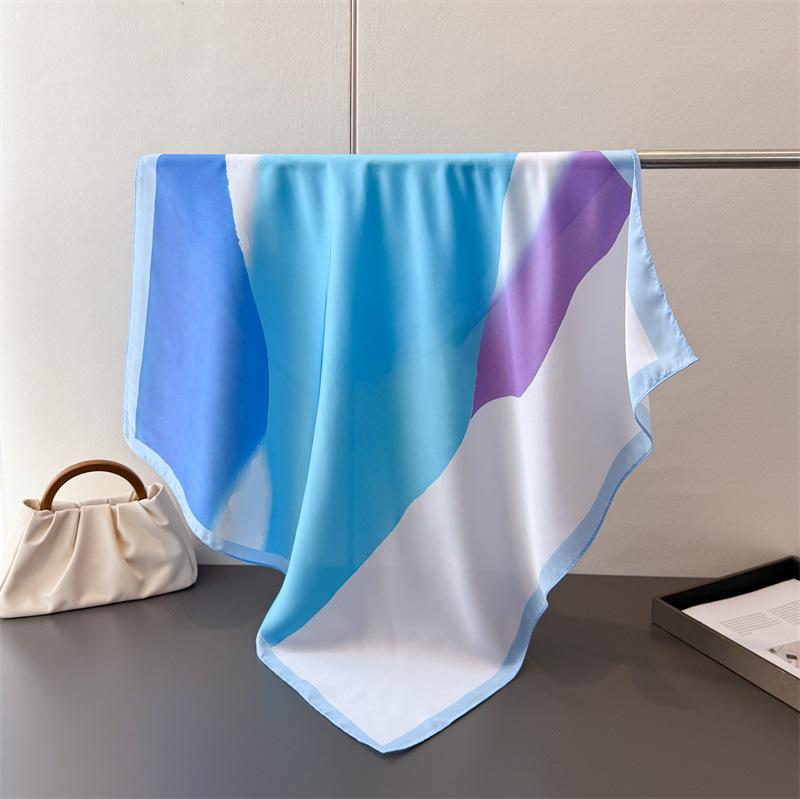 

Color Blocking Print Square Headscarf for Women Silk Headscarves Summer Foulard Bandana Hijab Female Neck Tie Soft Neckerchief 66-70cm