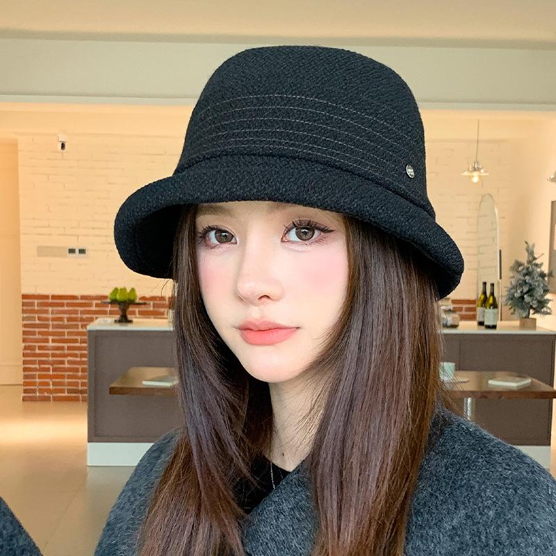 Hepburn Style Autumn and Winter Korean Version of Crimping Contrasting Color Fisherman Hat Children Elegant Foreign Style Good-looking Wool Woolen T