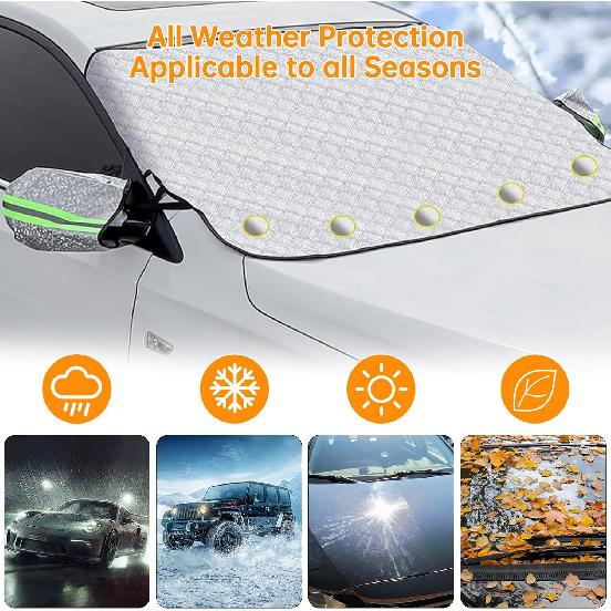 Car Windshield Snow Ice Cover, Magnetic Windshield Cover for Ice and Snow with Side Mirror and 5 Layers Protection, Windshield Sun Shade Foldable or