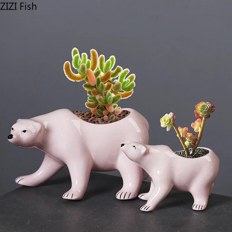 Cartoon Polar Bear Ceramic Vase Creative Small Plant Pots Table Decoration Flowers Arrangement Flower Vase Room Aesthetic Decor
