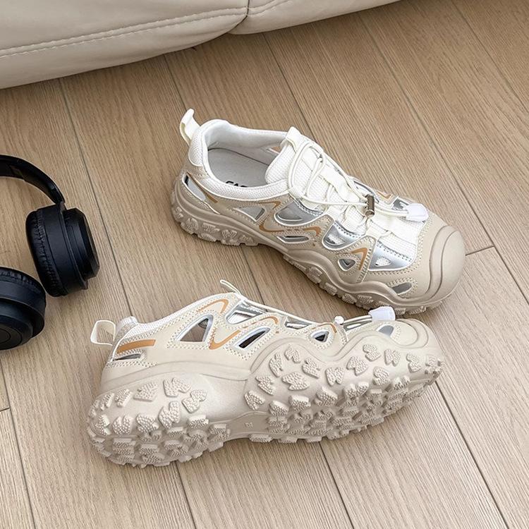 

Ugly cute hollowed-out bag head Roman sandals new spring and summer sports breathable thick-soled mountaineering dad shoes 35 бежевый