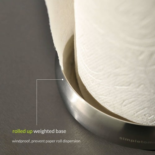 Simpletome Kitchen Paper Holder, Tabletop, One-Hand Tear, Rolled-Up Storage, Weighted Base (304 Brushed Silver)