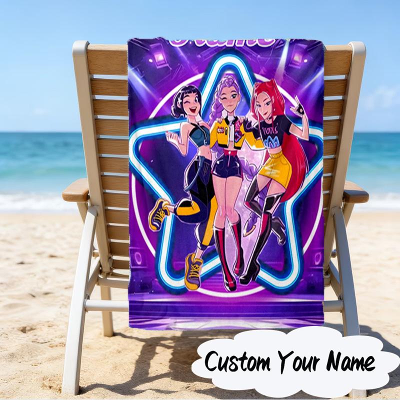 Custom Name KPop Cartoon Microfiber Beach Towel Super Soft & Absorbent for Bath, Beach, Travel Bath Time Accessory, Fan Gifts