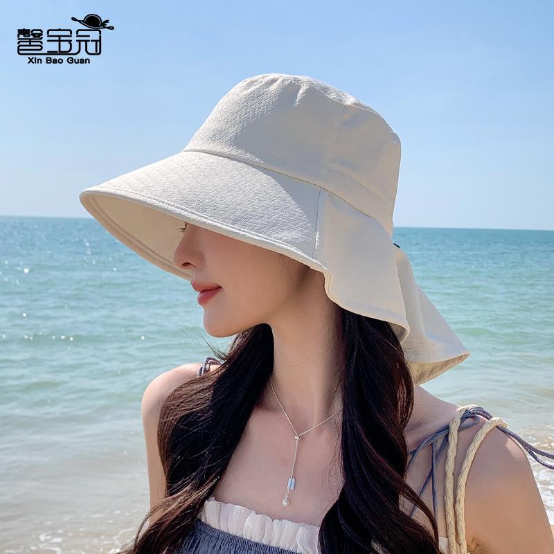 Spring and Summer Outdoor Sun Protection Hat Children's Fashion Big Eaves Bucket Hat Cool Breathable Shawl Neck Protection Sun Hat