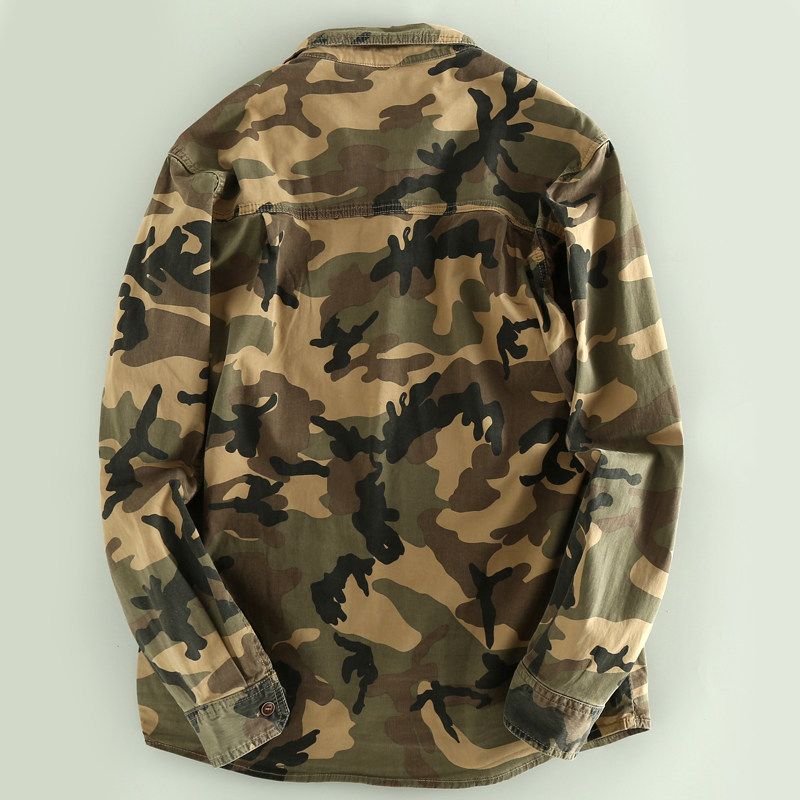 Trade More Than Cut the Tag Off Orders American Vintage Camouflage Long Sleeve Shirts Men's Spring and Autumn Multi-pockets Loose Cargo Top Tide