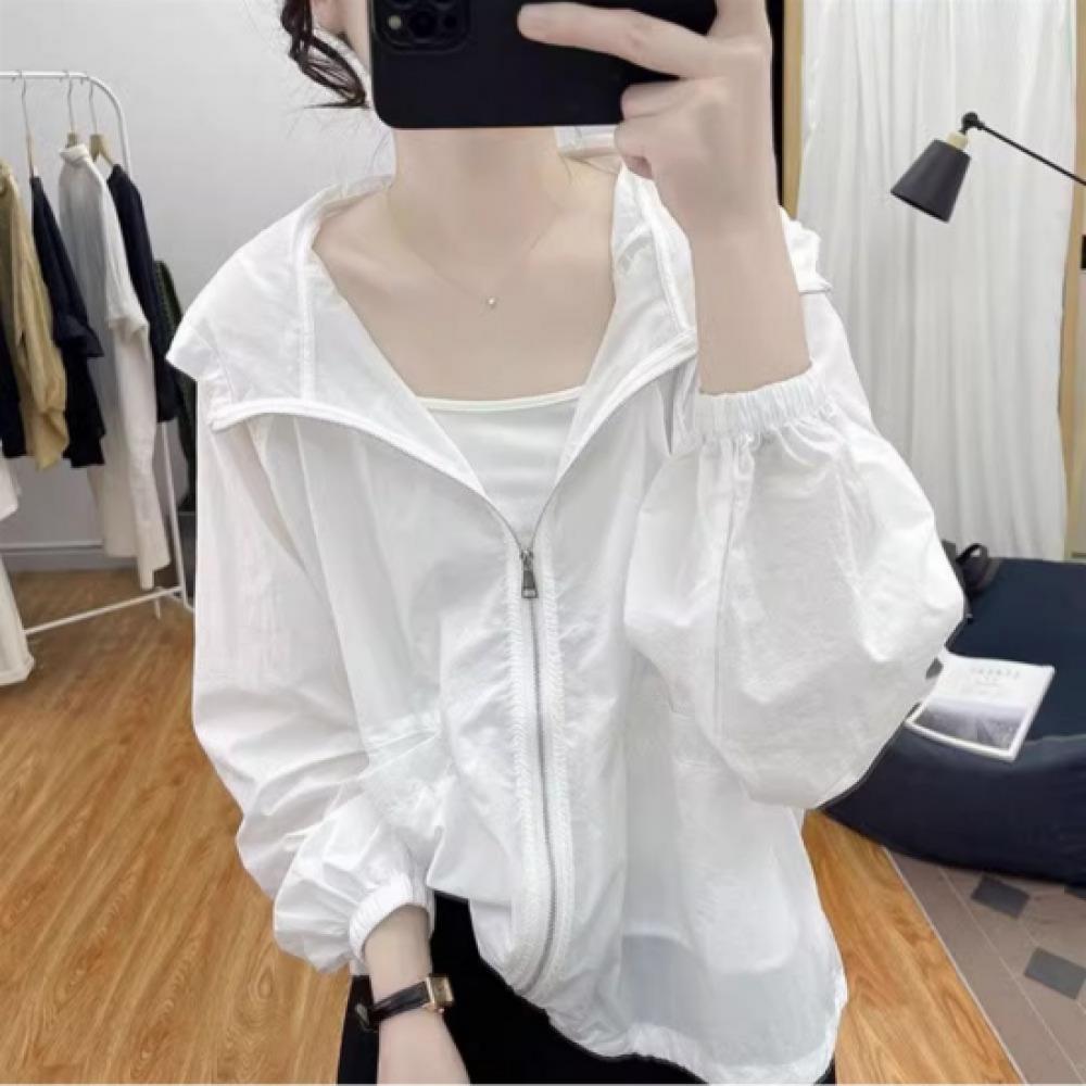New Arrivals Open Run Women Casual Solid Color Loose Fit Hoodie Windbreaker Zip