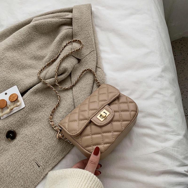 Rombkedja liten väska dam ny high-end textur axel budväska populär liten fyrkantig väska