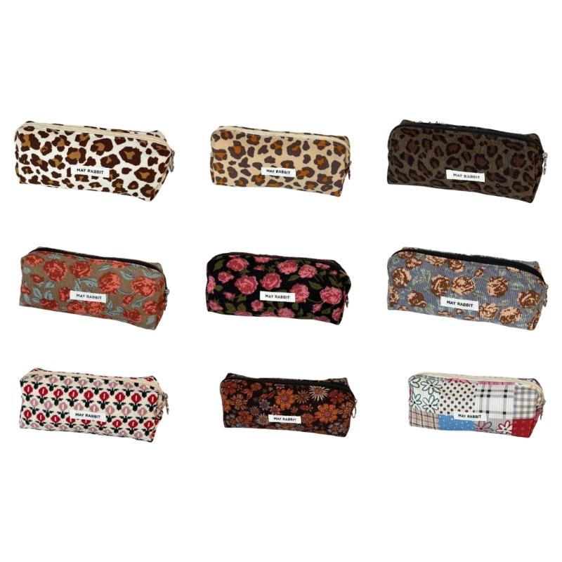 Corduroy Pencil Pouch With Spacious Compartment Student Organizer Washable Cosmetic Bag For Daily Use