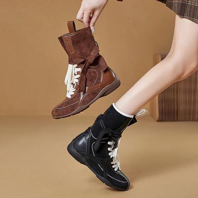 Mode Gloednieuw Plus Size 40 Sportieve Vintage Boksschoenen Dames Schoenen 2025 Mode Vetersluiting Plat Comfortabele Wandelsneaker Enkellaarzen