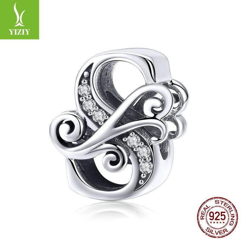 26 Letter Diy Bracelet Beaded Accessory, Zircon Sterling Silver Beads Loose Beads Bsc030