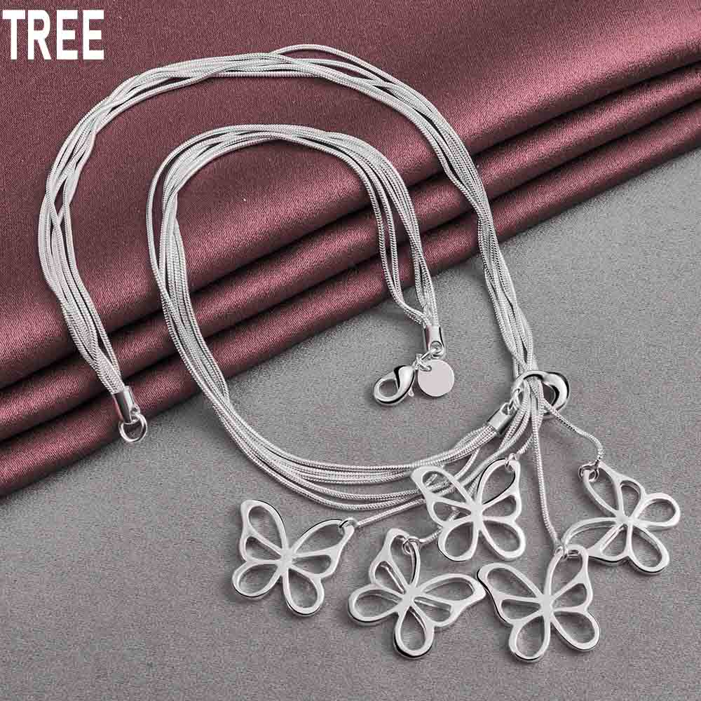 925 Sterling Silver Snake Chain Butterfly Necklace Fashionable Wedding Jewelry