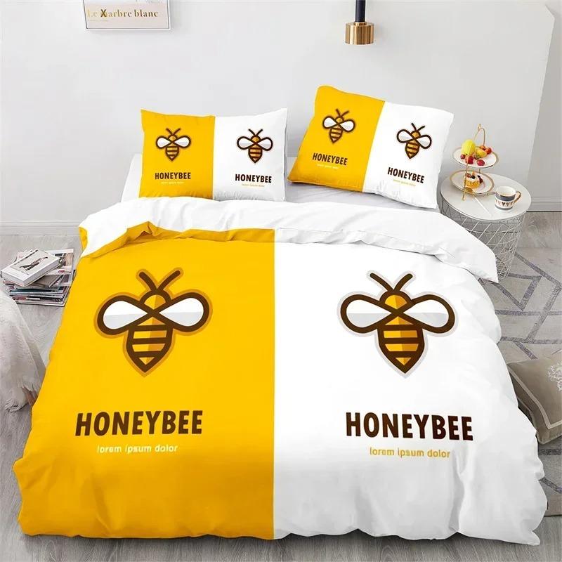 Comforter Cartoon Bee Insect Honeybee Bedding Set Microfiber Wild Animal Comforter King For Teens Boys Kawaii Home Decor