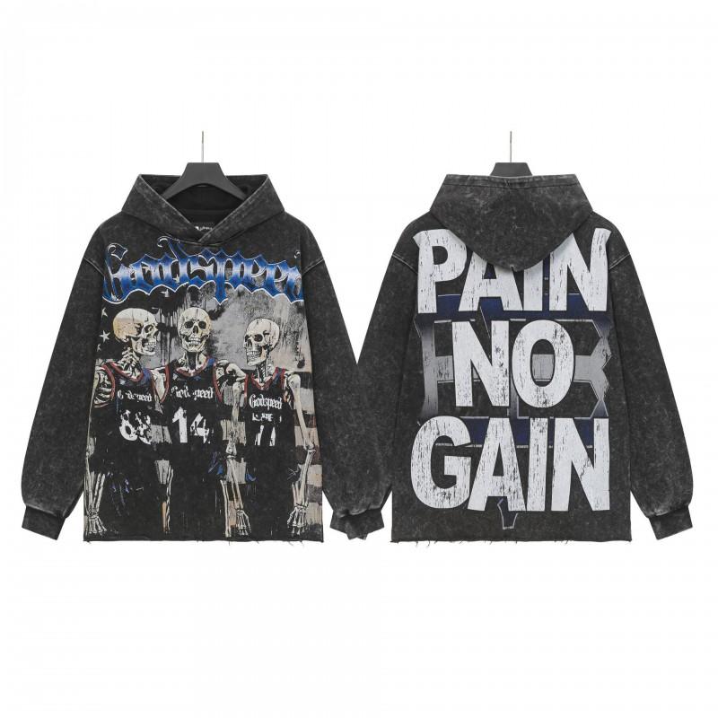 Unisex Vintage Washed Hoodie With Skull Print Loose Fit Streetwear Cotton Sweatshirt Men Women