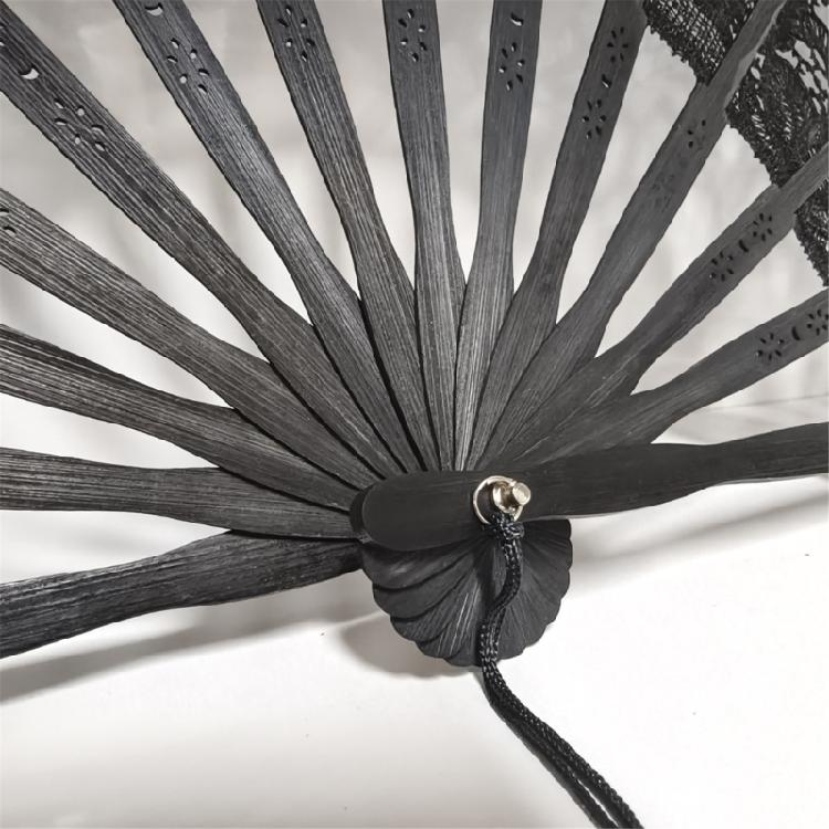 Compact Black Anime Fan Bamboo Folding Fan Costume Accessory Vintage Styles Lace For Everyday Carry