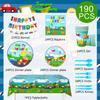 190pcs Transportation Birthday Party Supplies, Transportation Party Tableware Set-Banner Tablecloth Plates Napkin Etc