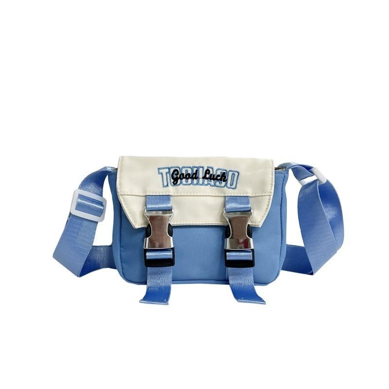 Adorable Color Block Childrens Shoulder Bag Fashionable Canvas Crossbody For Kids синий