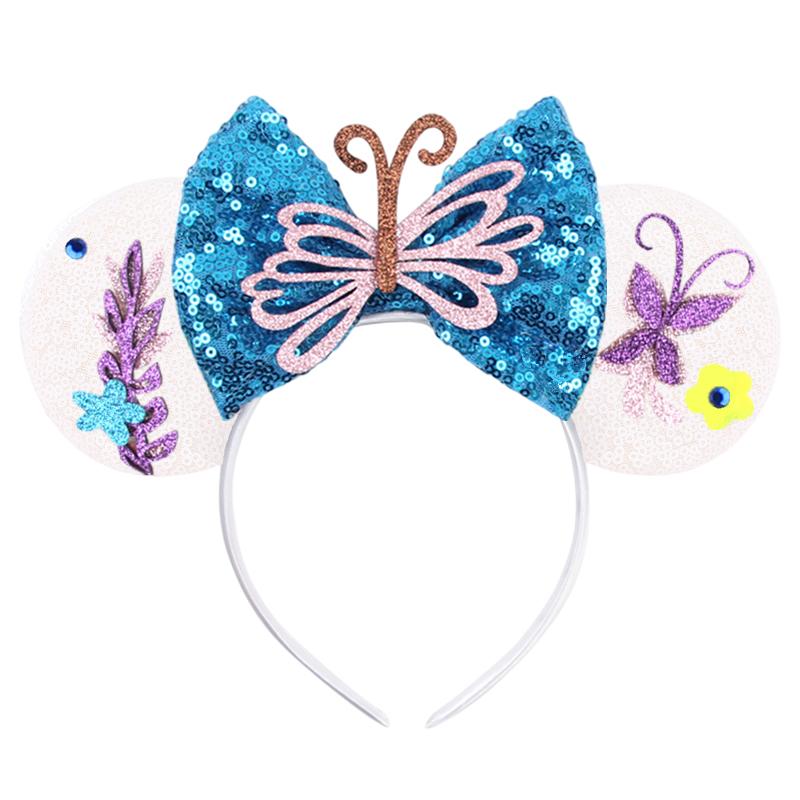 Disney Mickey Uszy Opaska z Cekinami 5" Kokarda Zamek Fajerwerki Opaska do Włosów Dla Dziewczynek Dzieci Featival Impreza DIY Akcesoria do Włosów