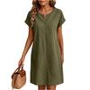 Damen Lässiges Locker Geschnittenes Pulloverkleid Kurzarm Knopfleiste Vorne Rundhals Entspannte Passform Sommerkleid