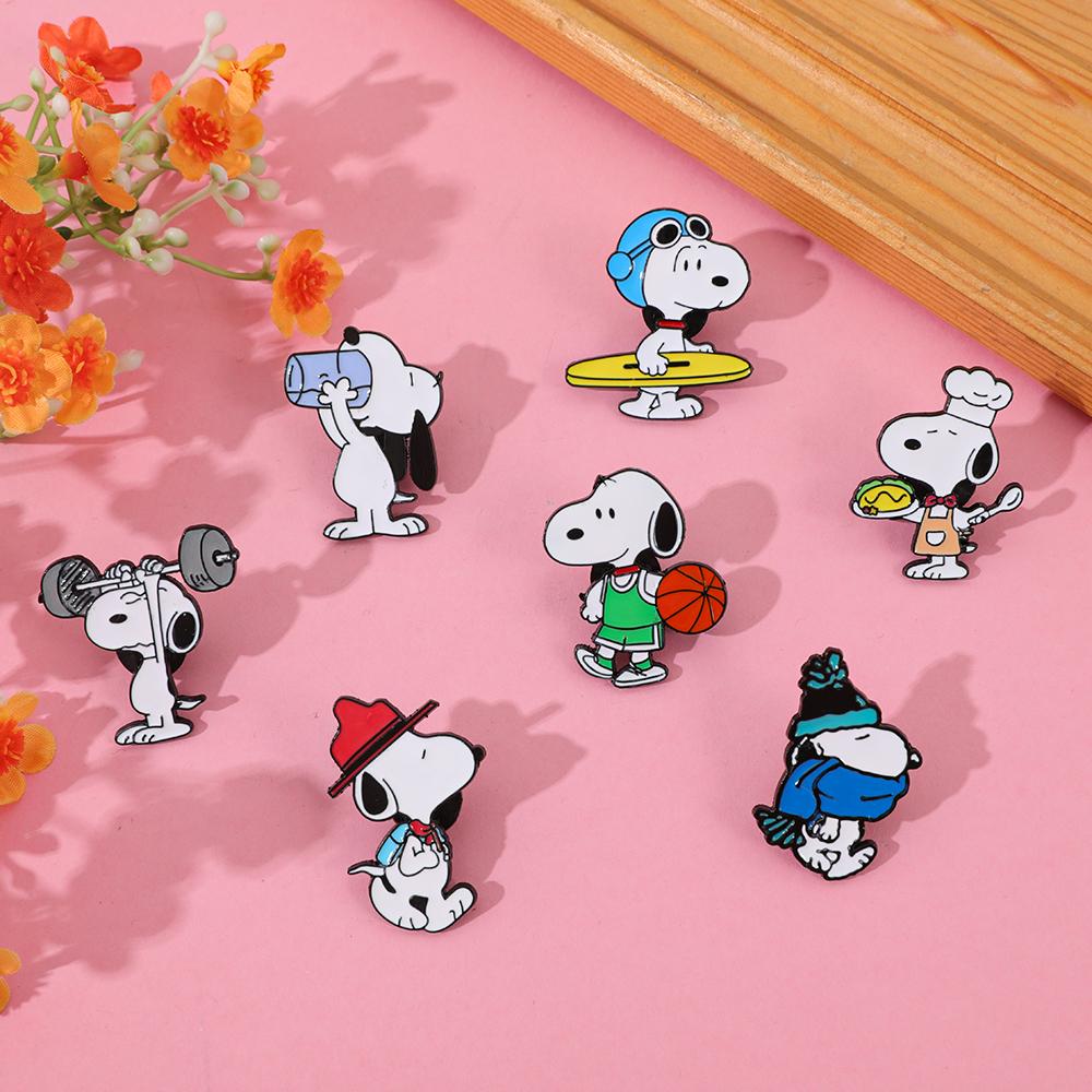 Snoopy Enamel Pins Set Cute Cartoon White Dog Brooches Lapel Badges for Backpack Creative Gift for Friends