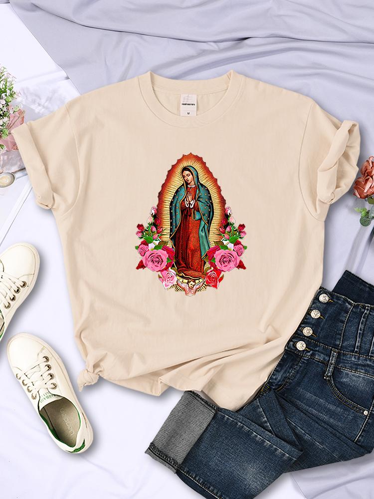 Casual Woman T-Shirts Our Lady Of Guadalupe Print Tee Clothing Street Creativity Tops Fashion Short Sleeve Breathable Streetwear