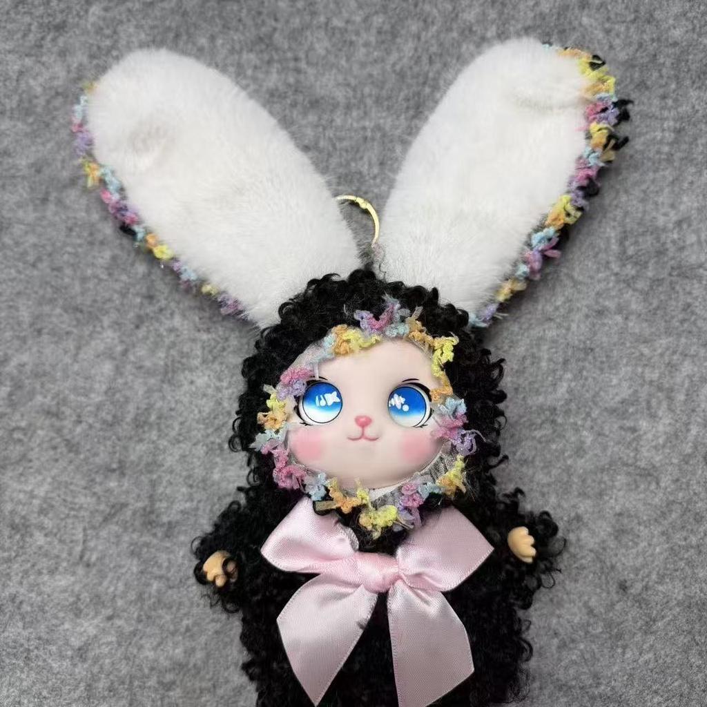 Curly-Haired Lolita Rabbit Doll Pendant: Cute Silicone Bag Charm