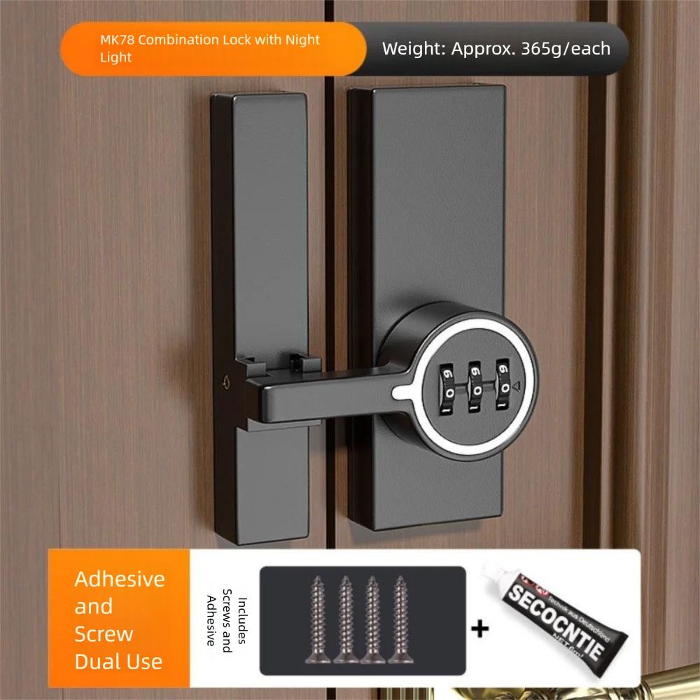 New Zinc Alloy Password Door Lock 3-Digit Password Luminous Barn Door Lock 180 Degree Durable Security Door Buckle Storage Room
