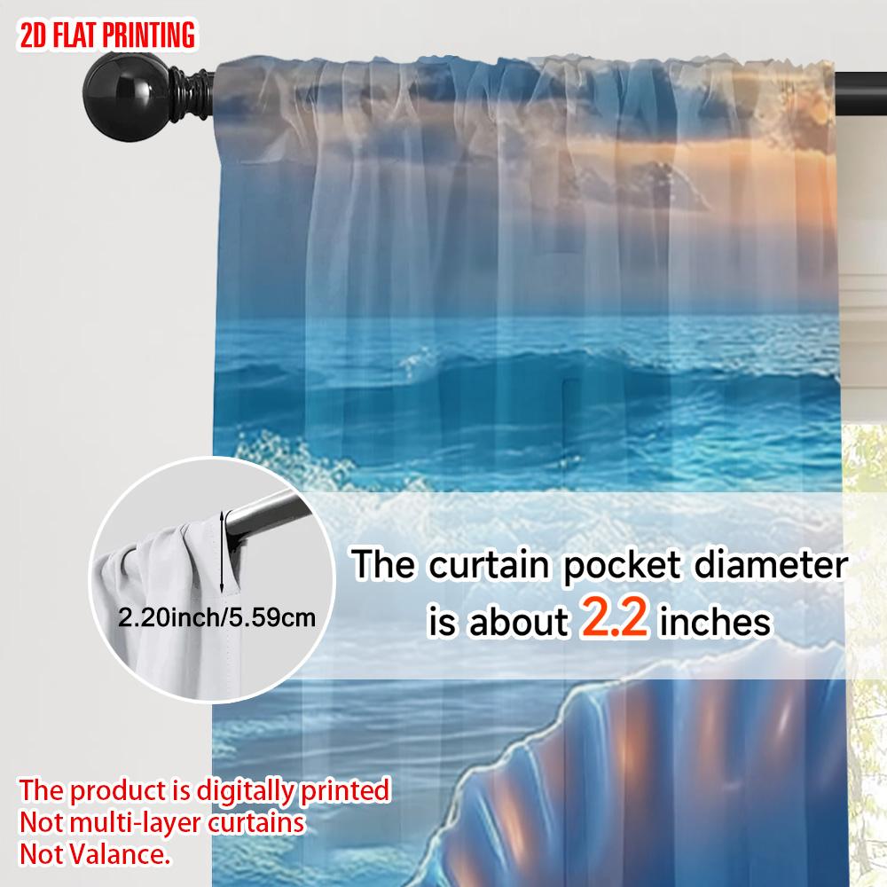 2pcs, plane printing Popular Curtain Panels Seashell and Pearl Beach Scene Polyester Fabric (without rod) All Seasons for