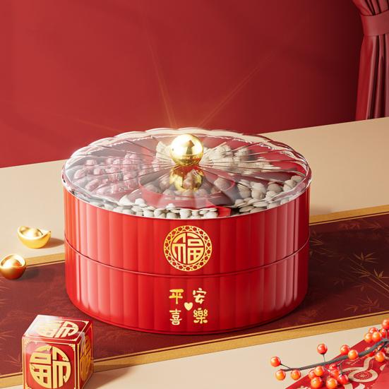 Jednowarstwowa/Dwuarstwowa/Trójwarstwowa Dzielona Taca Serwowania z Pokrywką Miska Serwowania na Chiński Nowy Rok Dekoracyjna Miseczka na Deser Taca na Przekąski na Festiwal Wiosny