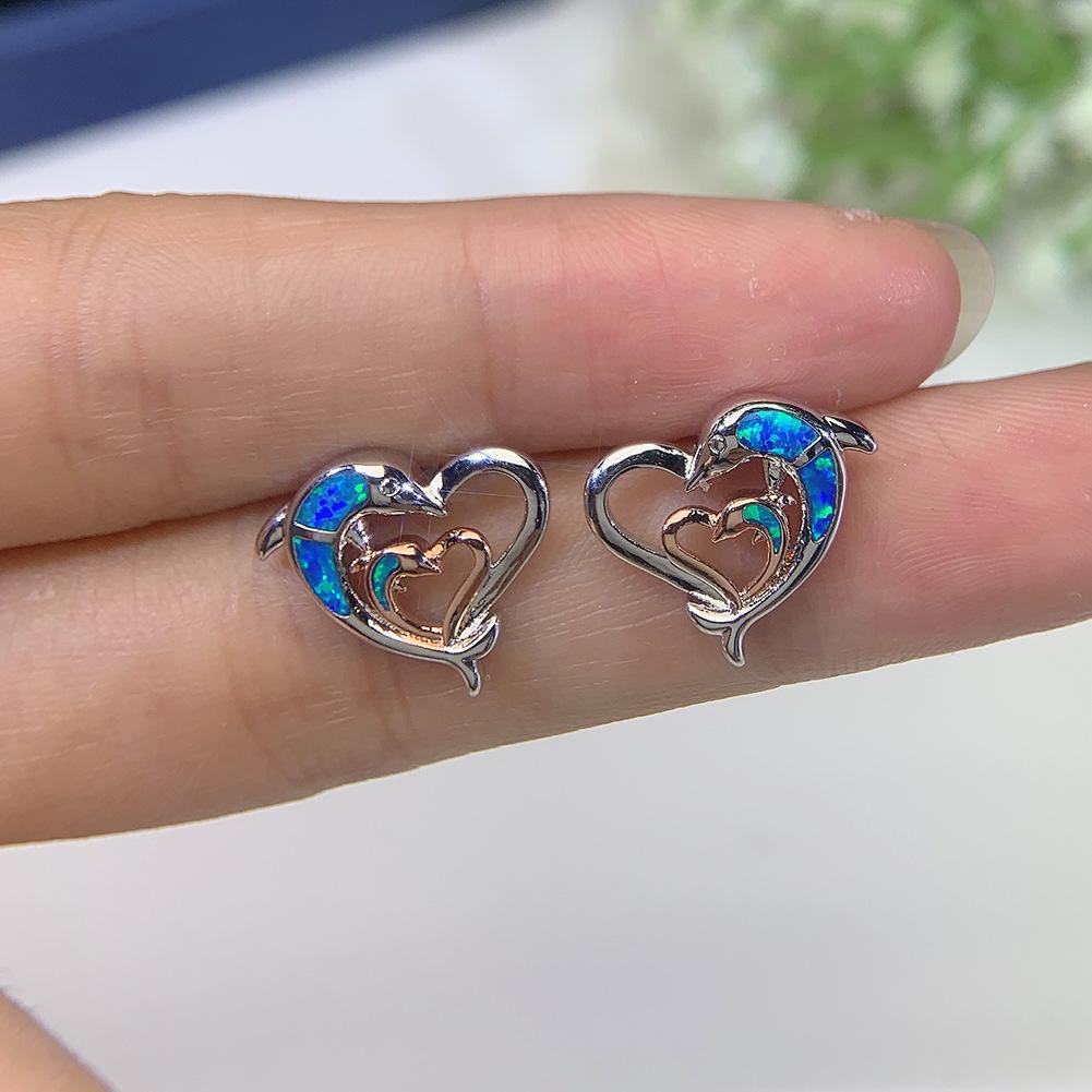 New Hollow Out Dual Color Heart To Heart Dolphin Earrings Versatile Earrings