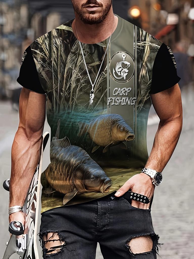 Fashion 3D Carp Fishing Men T-Shirt Fashion O-Neck Short-Sleeve Oversized T-Shirt Funny Tee Summer Streetwear Men Clothing Tops