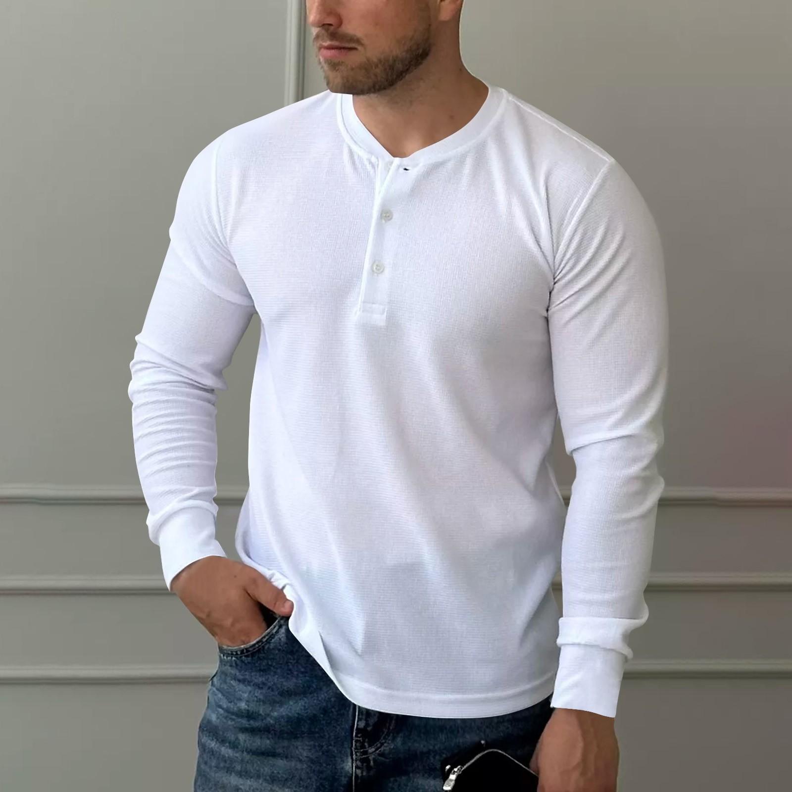 

Мужской весенний однотонный топ с пуговицами на воротнике, свободный, с длинным рукавом XL белый