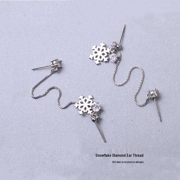 Sterling Silver Korean Snowflake Diamond Thread Earrings