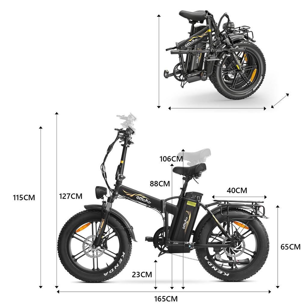 Electric Bike Foldable EMOKO C94 20" 1000W Motor City Ebike 48V 35AH Max Range 200Km 7 Speed Black