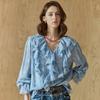 MAXZA Ruffle Lace V Neck Jacquard Chiffon Blouse Ze05qb002nh