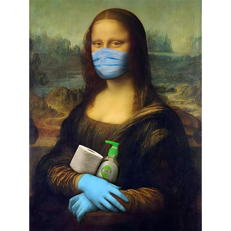 Funny Mona Lisa Poster Wall Art Canvas  Posters Classsic Oil  Character Funny Interesting Pictures Home Decor