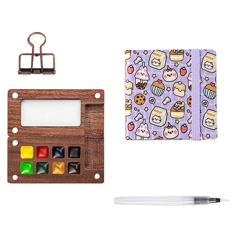 8/15 Colors Portable Travel Gouache Palette Set Mini Walnut Paint Box Artist Gouache Paint Palette Sketchbook Art Supplies
