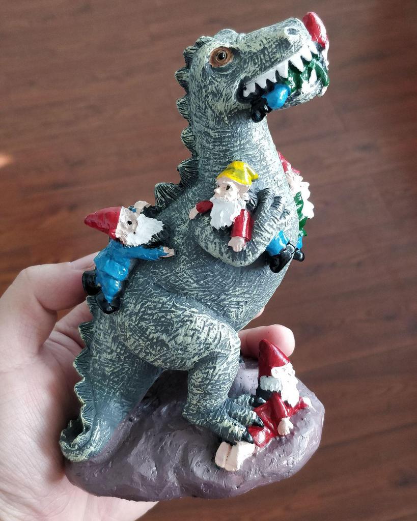Resin Dinosaur Eating Gnome Garden Statue Ornament