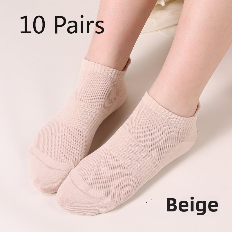 10 Pairs  Women's Spring and Summer Antibacterial Breathable Anti-ball Mesh Mesh Women's Boat Socks Tight-knit Socks